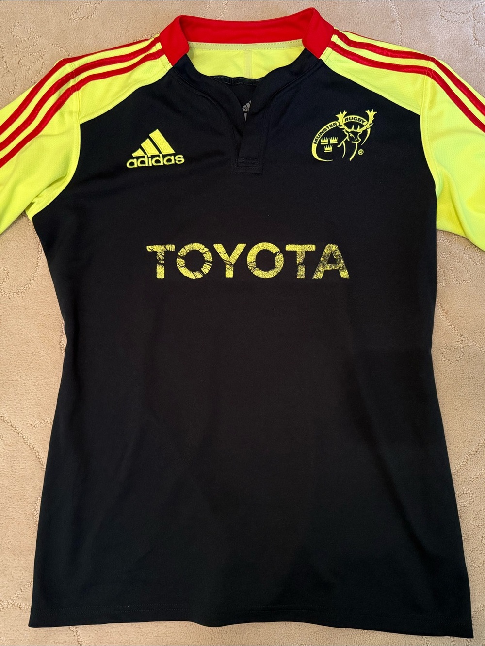 Adidas Munster Rugby Jersey Men’s Toyota Black Neon Yellow Red